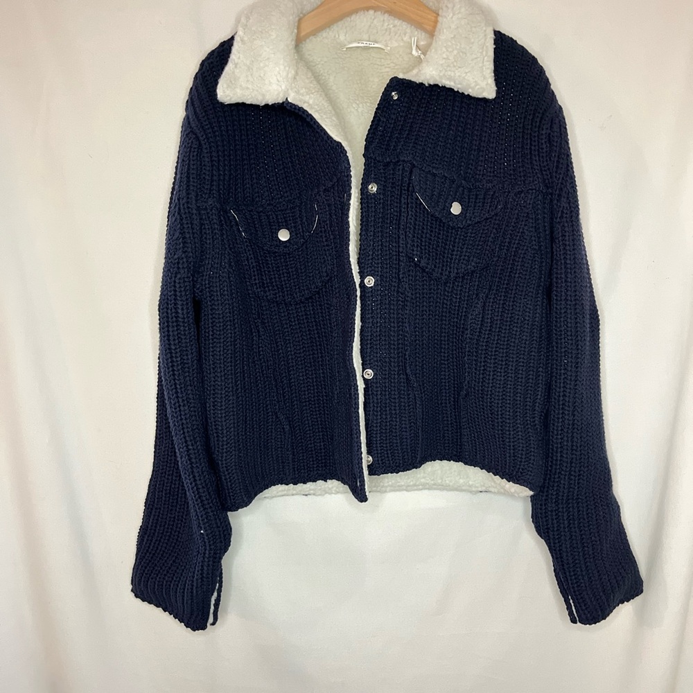 Frame Denim: KNIT FLEECE JACKET” — color “NAVY